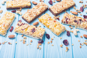 Healthy homemade snacks breakfast . Granola bars