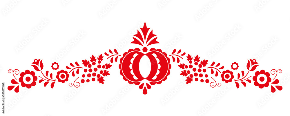 Traditional folk ornament, the Moravian ornament from region Slovacko, floral embroidery symbol isolated on white background, vector illustration - obrazy, fototapety, plakaty 