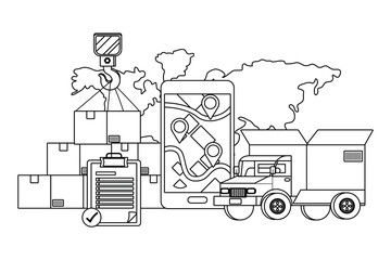 Wall Mural - delivery and transport elements in black and white