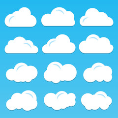 Fototapete - Set of cloud icons on a blue background
