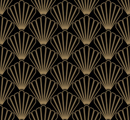 Art deco seamlesss pattern design - gold lines on black background