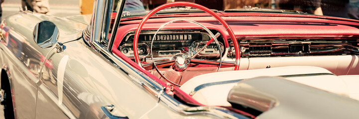 Wall Mural - Interior of a classic car, old vintage vehicle close-up