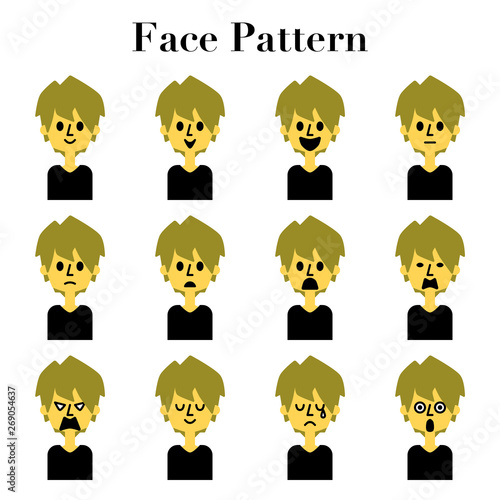 ミディアムヘアの男性のシンプルでかわいい顔の表情12パターンのイラストセット Adobe Stock でこのストックベクターを購入して 類似のベクターをさらに検索 Adobe Stock