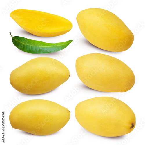 Download Yellow Mango With Leaves And Slice Isolated On White Background With Clipping Mask Buy This Stock Photo And Explore Similar Images At Adobe Stock Adobe Stock PSD Mockup Templates