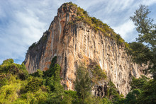 Big Majestic Limestone Cliff In Tropical Asian Country