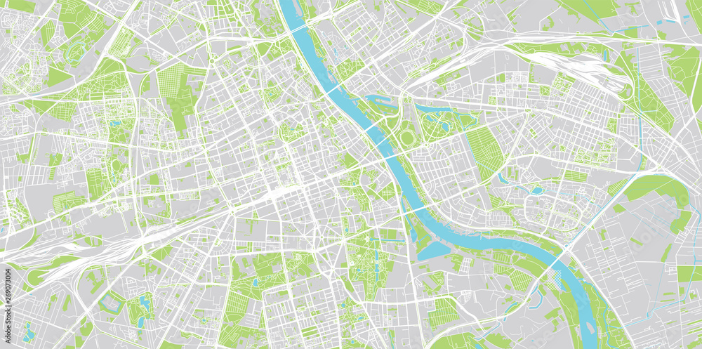 Urban vector city map of Warsaw, Poland - obrazy, fototapety, plakaty 