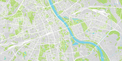 urban vector city map of warsaw, poland