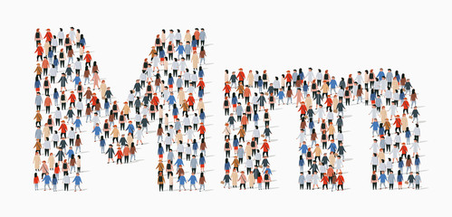 Wall Mural - Large group of people in letter M form