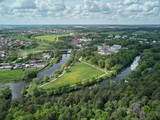 Fototapeta Na sufit - Aerial panorama view of the Church of the Sign of the Blessed Virgin Mary in Dubrovitsy, Moscow region.