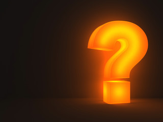 Leinwandbilder - Light question mark standing and glowing in the dark night background with shadow 3D rendering