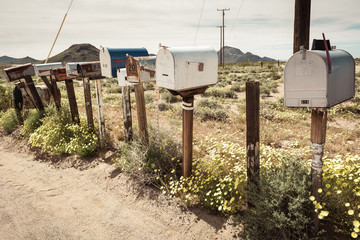 Row of old U.S.mail boxes along Route 66, Arizona, USA