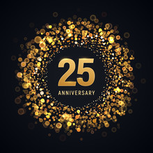 25 Years Anniversary Isolated Vector Design Element. Twenty Five Birthday Logo With Blurred Light Effect On Dark Background