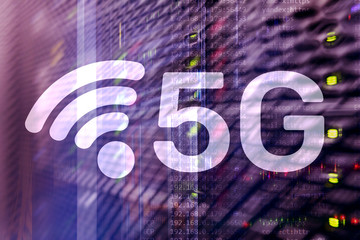 Wall Mural - 5g network, 5g internet connection concept in digital background. smart communication network concep