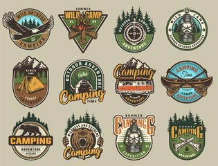colorful summer adventure labels set