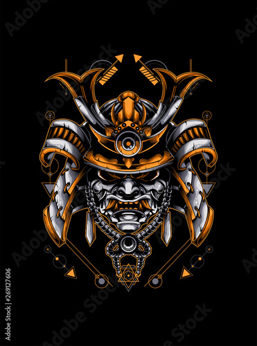 Cuadros en Lienzo samurai head with sacred geometry pattern