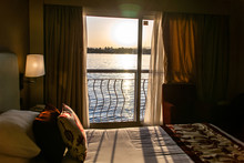 Luxor Egypt View On The Nile River Out Of A Cruise Boat Hotel Window
