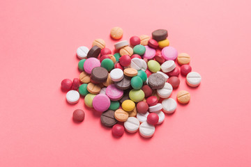 Wall Mural - Pile of colored pills, capsule and tablets