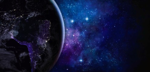 Wall Mural - earth, star and galaxy. sunrise over planet earth, view from space. elements of this image furnished
