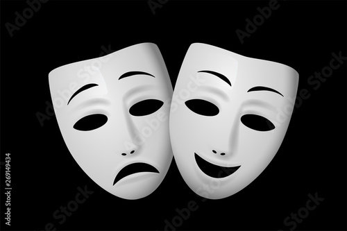 Cuadros en Lienzo Comedy and Tragedy theatrical mask isolated on black background