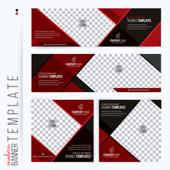 Wall Mural - Red and Black Web banners templates, standard sizes with space for photo, modern design