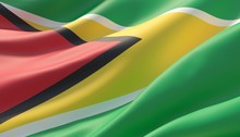 Waved Highly Detailed Close-up Flag Of Guyana. 3D Illustration.