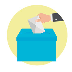 Voting concept. Hand putting paper in the ballot box