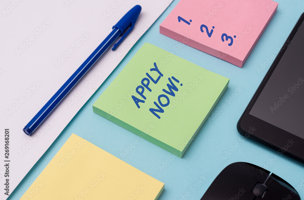 Handwriting text writing Apply Now. Conceptual photo request something ...