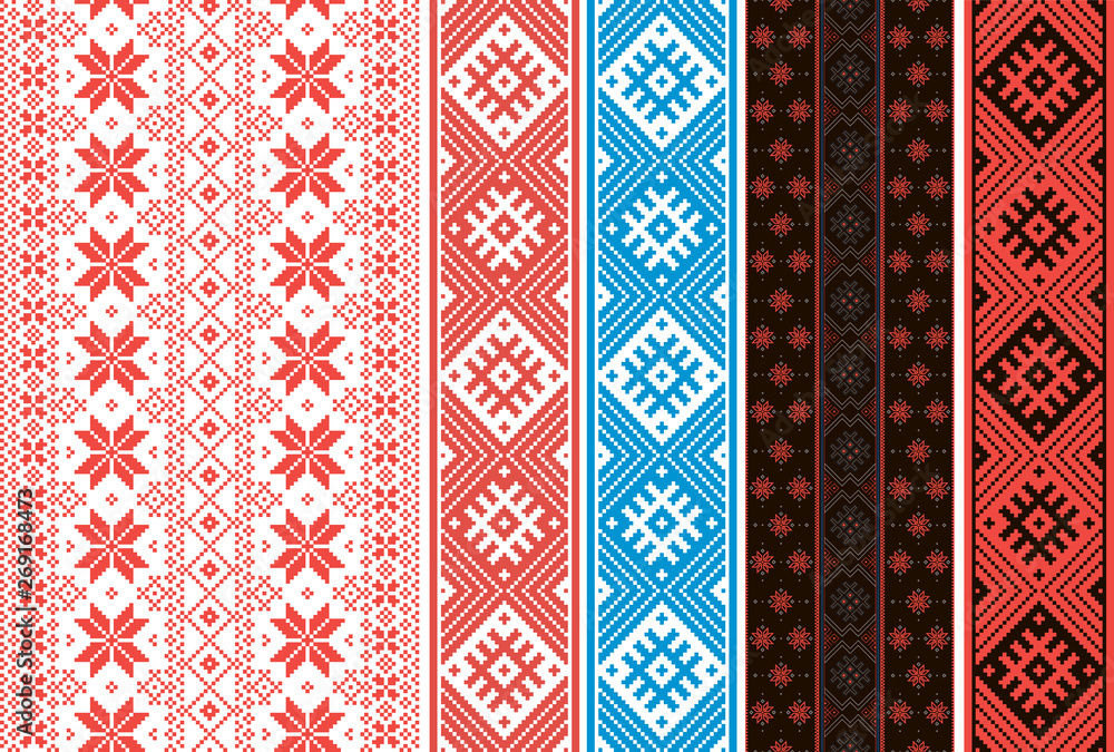 Set of Slavic ornaments. Ribbons for belts and decoration of clothing. - obrazy, fototapety, plakaty 