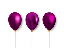 Realistic Purple Balloons Isolated On White Background To Decorate Holiday Banners, Cards And Much More. Ready Vector Clipart For Decoration.