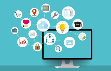 flat web banner illustration for business , technology, internet, computer etc.