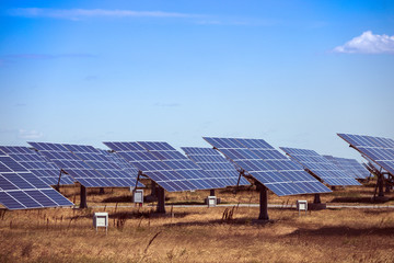 solar panels on the sky background