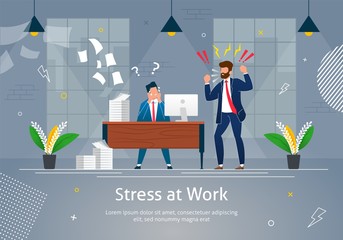 Wall Mural - Boss Man Character Screaming on Stressed Worker.