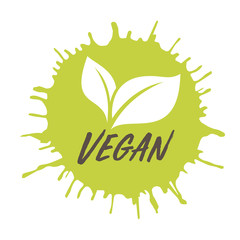 Wall Mural - Vegan icon.Ink with stamp effect. Vector for posters, web, cards, decor, t shirts. Vector round eco, bio green logo or sign.