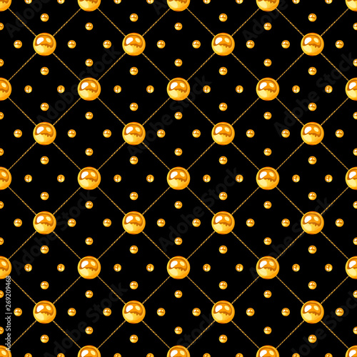 Golden pearl and chain glamour seamless pattern illustration.  fashion design...