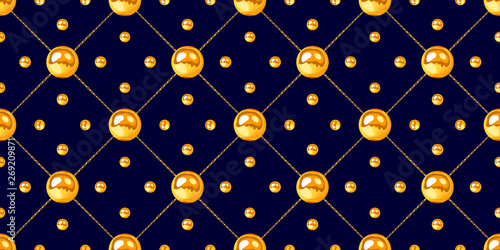 Golden pearl and chain glamour seamless pattern illustration.  fashion design...