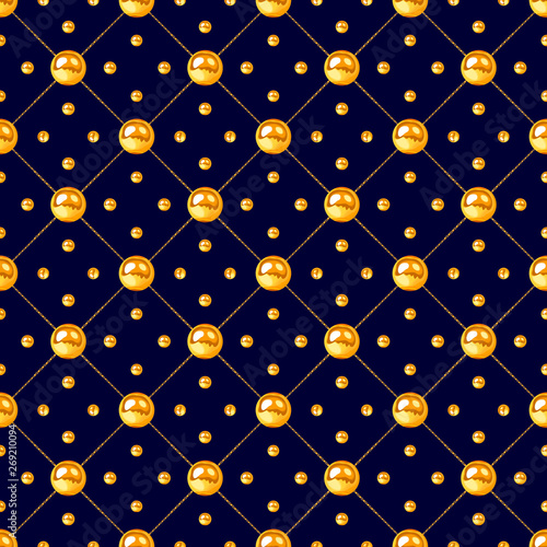 Golden pearl and chain glamour seamless pattern illustration.  fashion design...