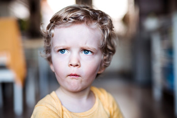 Wall Mural - A front view of a toddler boy at home.