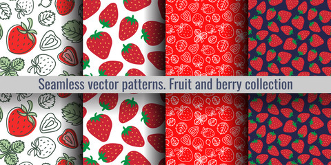 Wall Mural - Strawberry seamless pattern. Red berry. Fashion design. Food print for kitchen tablecloth, curtain or dishcloth. Hand drawn doodle wallpaper. Vector sketch background