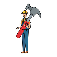 Poster - builder worker with helmet and hammer