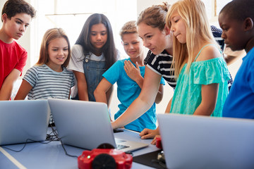 Wall Mural - Group Of Students In After School Computer Coding Class Learning To Program Robot Vehicle