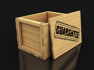 Sticker - Wooden crate with stamp Guarantee. Image with clipping path