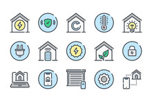 Smart Home Related Color Line Icon Set. Home Systems Colorful Linear Icons. Smart Home Navigation Flat Color Outline Vector Signs And Symbols Collection.