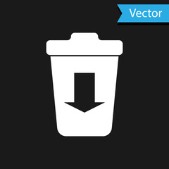 White Send to the trash icon isolated on black background. Vector Illustration