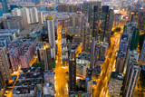 Fototapeta Nowy Jork - Top view of Hong Kong city at night