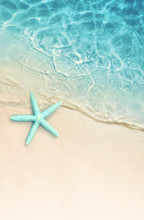 Starfish On The Summer Beach. Summer Background. Tropical Sand Beach