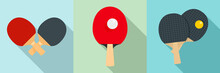 Table Tennis Icons Set. Flat Set Of Table Tennis Vector Icons For Web Design