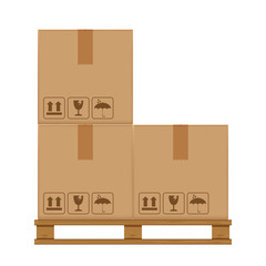 Wall Mural - crate boxes three on wooded pallet, wood pallet with cardboard box in factory warehouse storage, flat style warehouse cardboard parcel boxes stack, packaging cargo, 3d boxes brown isolated on white