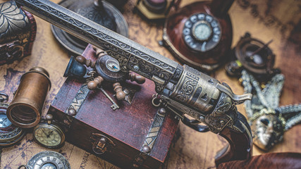 Wall Mural - Antique Bronze Gun And Old Collection