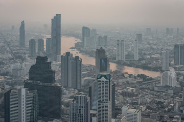 Bangkok city aerial view at evening, Thailand