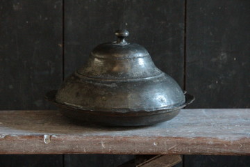 antique copper dome lid serving dish